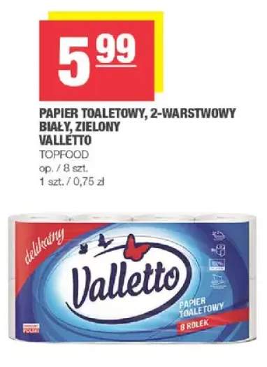 Papier toaletowy 2-warstwowy biały Valletto 8-pak