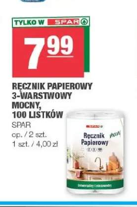Ręcznik papierowy 3-warstwowy mocny SPAR 100 listków